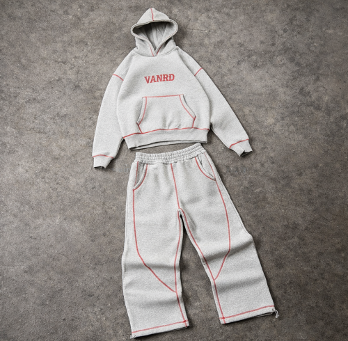 Custom Tracksuit Set with Cropped Hoodie and Wide-Leg Pants