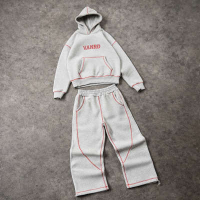 Custom Tracksuit Set with Cropped Hoodie and Wide-Leg Pants