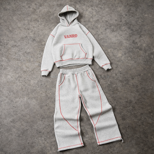 Custom Tracksuit Set with Cropped Hoodie and Wide-Leg Pants
