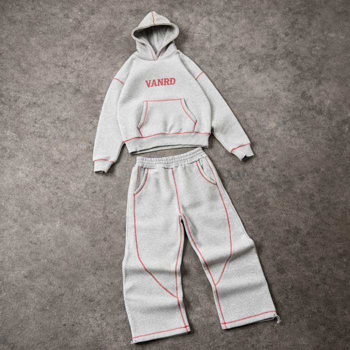Custom Tracksuit Set with Cropped Hoodie and Wide-Leg Pants