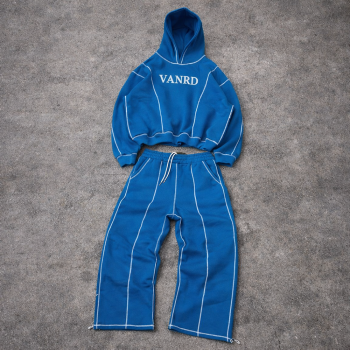 Custom Tracksuit Set with Cropped Hoodie and Wide-Leg Pants