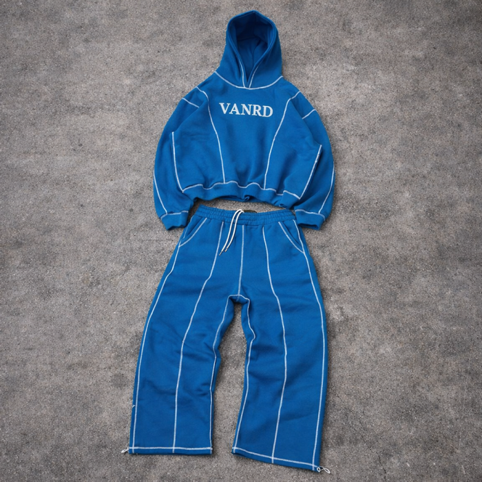 Custom Tracksuit Set with Cropped Hoodie and Wide-Leg Pants