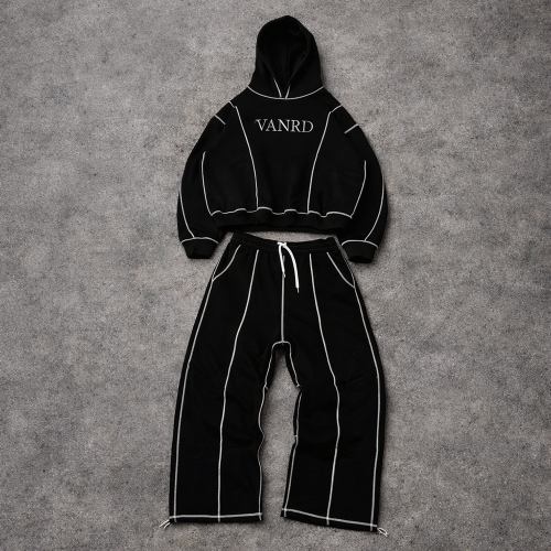 Custom Tracksuit Set with Cropped Hoodie and Wide-Leg Pants