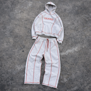 Custom Tracksuit Set with Cropped Hoodie and Wide-Leg Pants