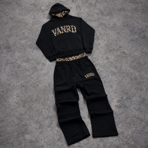 Custom Tracksuit Set with Leopard Logo Cropped Hoodie
