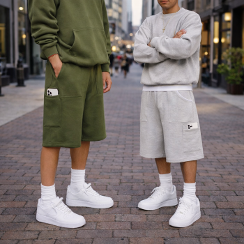 Custom fleece shorts with utility pocket design