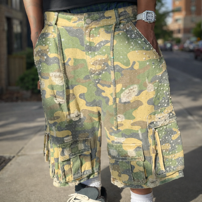 Custom Shorts with Camo Cargo Pockets for Private Label