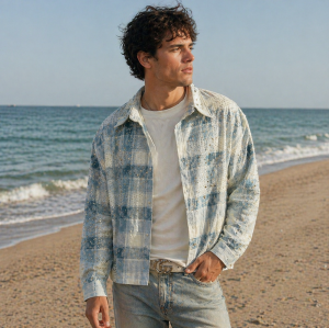 Custom flannel Shirts with Rhinestone Plaid Wash Finish