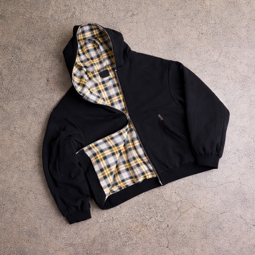 Custom reversible jacket with Hooded Plaid Lining