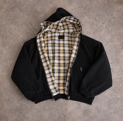 Custom reversible jacket with Hooded Plaid Lining
