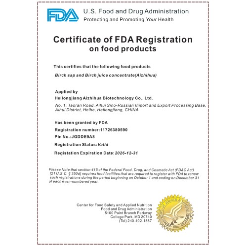 Certificate ofFDARegistrationon food products