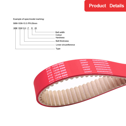 Low Noise Transmission 632-S8M Rubber Coated Timing Belts for  Package Equipment Pitch 8mm