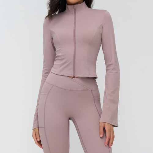 Stand Collar Flare Sleeve Sports Top, 78% Nylon 22% Spandex, Outdoor Running Fitness Wear, Support OEM/ODM