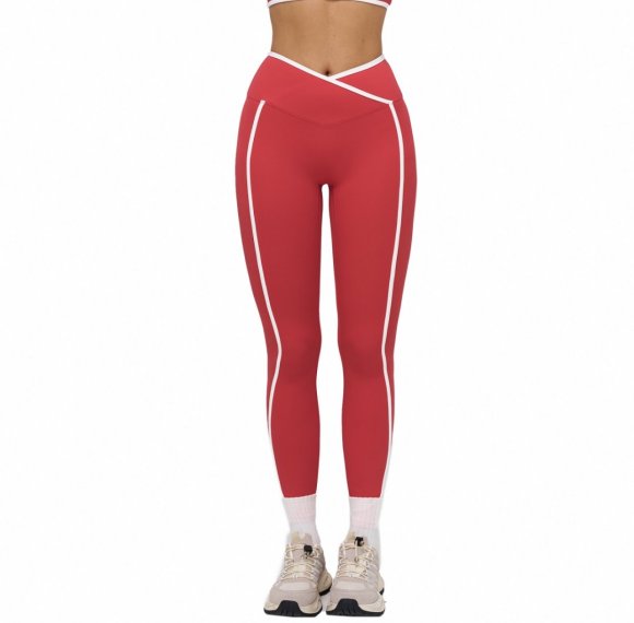 Women's cross-waist yoga pants, color-blocked nude-feel bodycon fitness wear, outdoor running sports pants