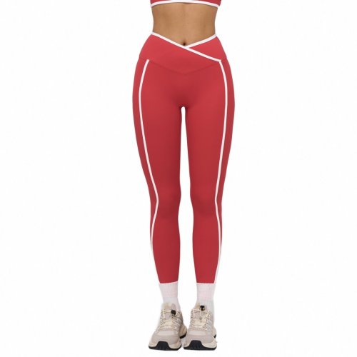 Women's cross-waist yoga pants, color-blocked nude-feel bodycon fitness wear, outdoor running sports pants