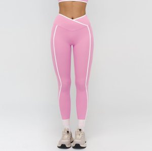 Women's cross-waist yoga pants, color-blocked nude-feel bodycon fitness wear, outdoor running sports pants