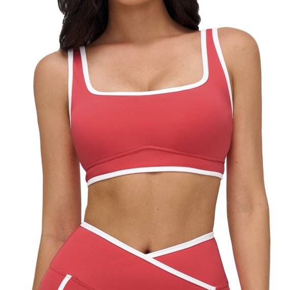 Nude Yoga Bra with a Stylish Neckline and Contrasting Colors: High-End Underwear