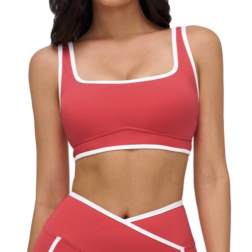 Nude Yoga Bra with a Stylish Neckline and Contrasting Colors: High-End Underwear