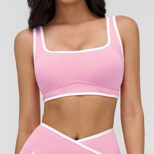 Nude Yoga Bra with a Stylish Neckline and Contrasting Colors: High-End Underwear