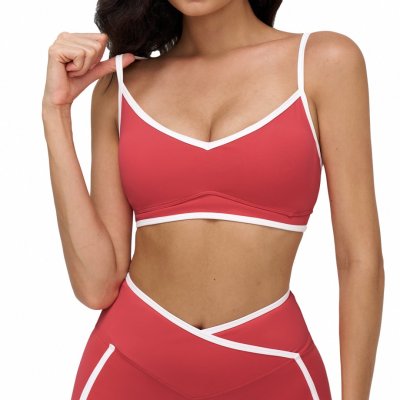 Nude-feel sports bra with contrasting shoulder straps, yoga bra, running and fitness sports bra