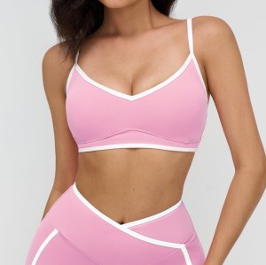 Nude-feel sports bra with contrasting shoulder straps, yoga bra, running and fitness sports bra