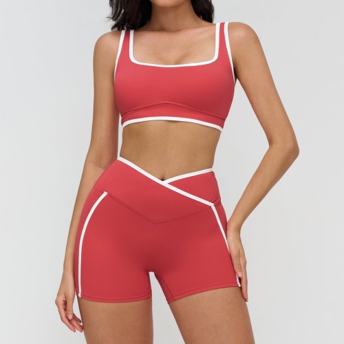 Nude Yoga Set, Tight-fitting Color-blocked Casual Sportswear, Outdoor Running Fitness Yoga Clothing