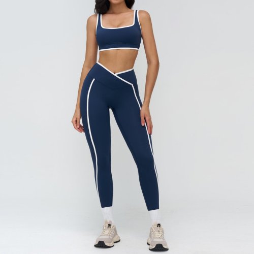 Nude Yoga Set, Tight-fitting Color-blocked Casual Sportswear, Outdoor Running Fitness Yoga Clothing