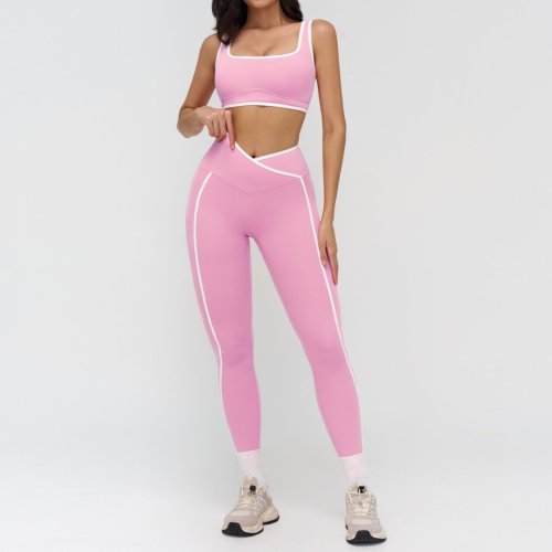Nude Yoga Set, Tight-fitting Color-blocked Casual Sportswear, Outdoor Running Fitness Yoga Clothing