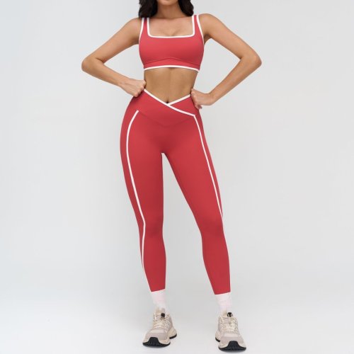 Nude Yoga Set, Tight-fitting Color-blocked Casual Sportswear, Outdoor Running Fitness Yoga Clothing