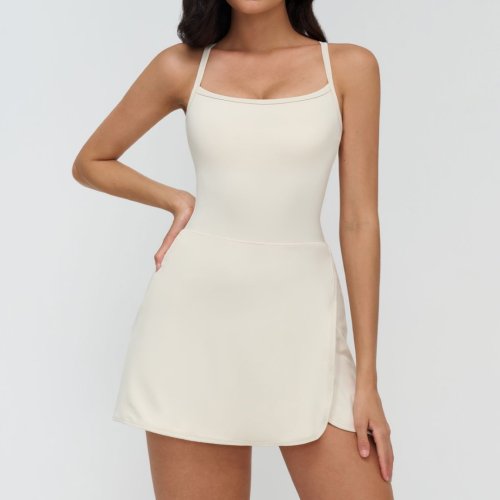 Hollow-out backless dress, anti-exposure leggings, cloud-like skirt, casual outdoor sports tennis skirt