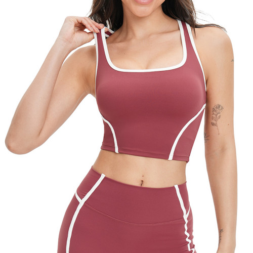 Contrast Trim Square-Neck Longline Sports Bra Top