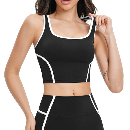 Contrast Trim Square-Neck Longline Sports Bra Top