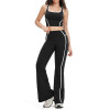 Contrast Trim Square-Neck Top & Flare Pants Active Set (2-Piece)