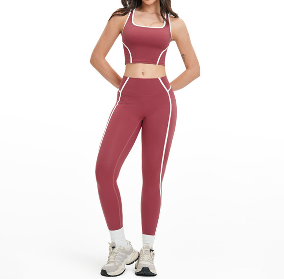 Contrast Trim Square-Neck Top & High-Waist Shorts Set (2-Piece)