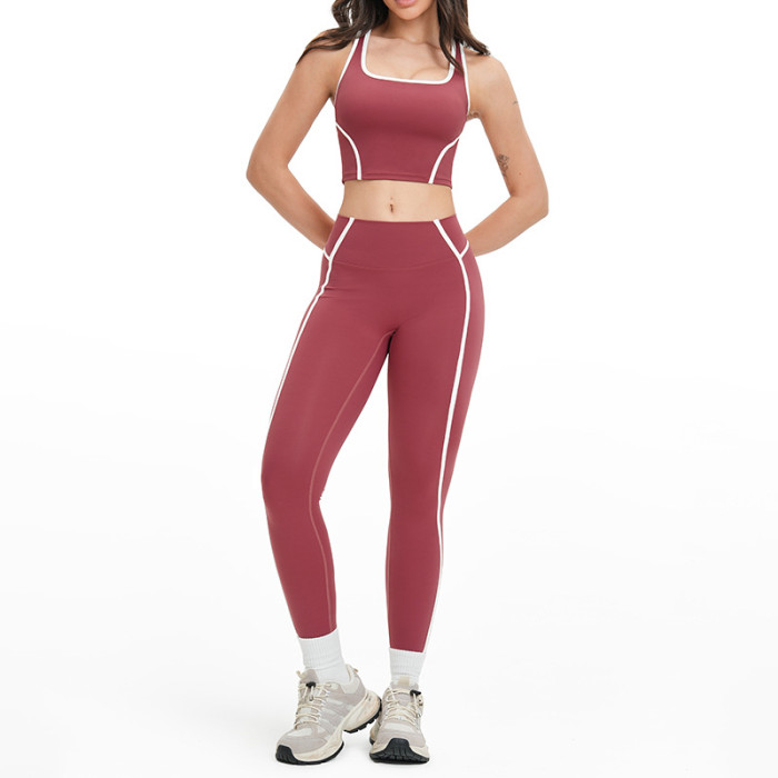 Contrast Trim Square-Neck Top & High-Waist Shorts Set (2-Piece)