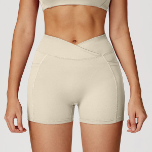 Cross-Over V-Waist High-Rise Biker Shorts with Side Pockets