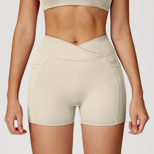 Cross-Over V-Waist High-Rise Biker Shorts with Side Pockets