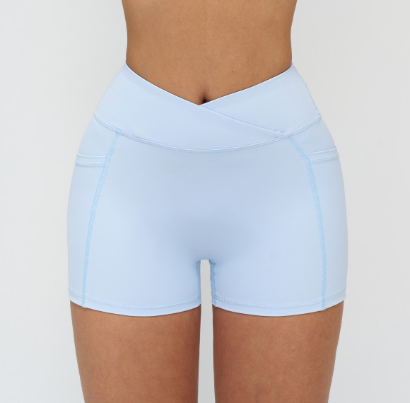 Cross-Over V-Waist High-Rise Biker Shorts with Side Pockets