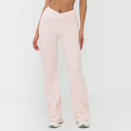 Cross-Over V-Waist Flare Leggings with Side Pockets