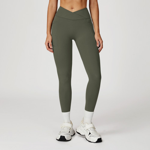Cross-Over V-Waist High-Rise Leggings with Side Pockets