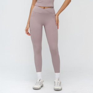Cross-Over V-Waist High-Rise Leggings with Side Pockets