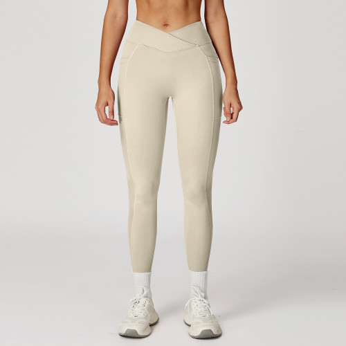 Cross-Over V-Waist High-Rise Leggings with Side Pockets