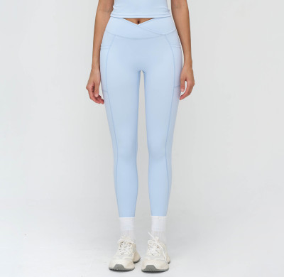 Cross-Over V-Waist High-Rise Leggings with Side Pockets