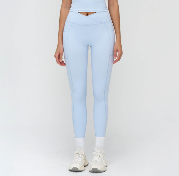 Cross-Over V-Waist High-Rise Leggings with Side Pockets