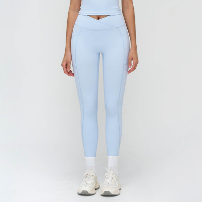 Cross-Over V-Waist High-Rise Leggings with Side Pockets