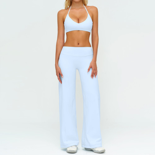 Halter Sports Bra & Wide-Leg Yoga Pants Set (2-Piece)