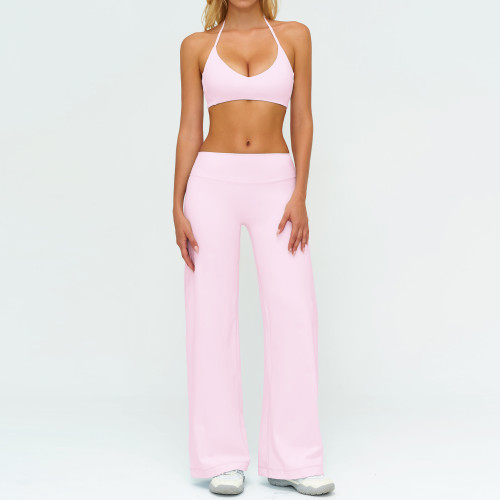 Halter Sports Bra & Wide-Leg Yoga Pants Set (2-Piece)