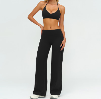 Halter Sports Bra & Wide-Leg Yoga Pants Set (2-Piece)