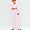 3-Piece Athleisure Set: Zip-Up Jacket, Sports Bra & Wide-Leg Pants