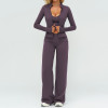 3-Piece Athleisure Set: Zip-Up Jacket, Sports Bra & Wide-Leg Pants